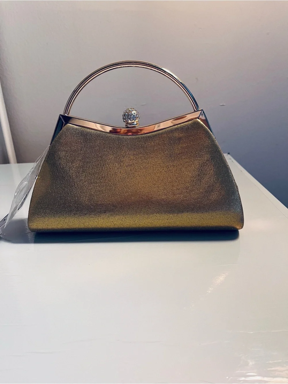 PREZZO Silver Beaded Evening Wristlet Clutch with Chain